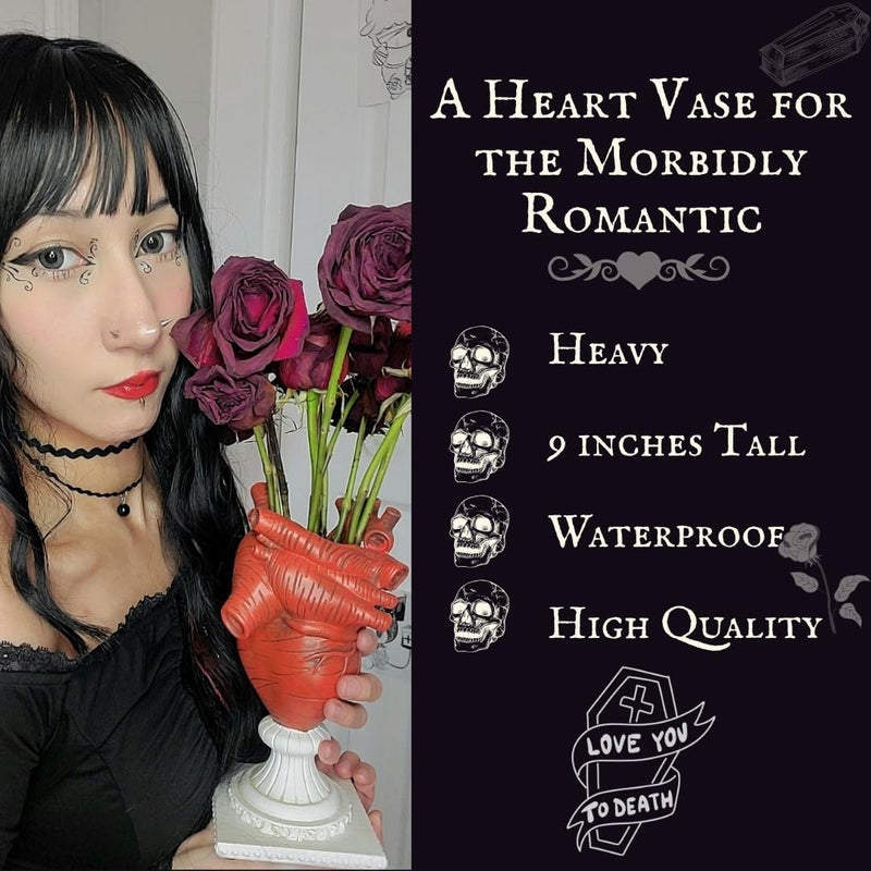 LevOli Gothic Anatomical Heart Vase - Creepy Large Human Heart Shaped Flower Planter - Horror Lovers Halloween Themed Gifts for Adult Women - Inspired by Edgar Allan Poe - Spooky Decor Weird Oddities - Image 5